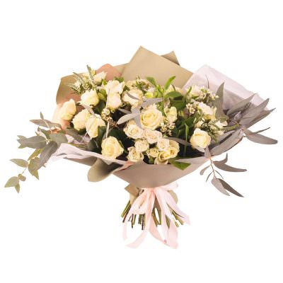 Букет кремовых кусотвых роз «Рассвет Любви»