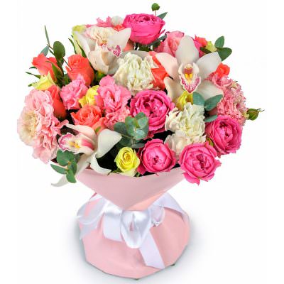 Премиальный букет свежих цветов «Розовое утро»