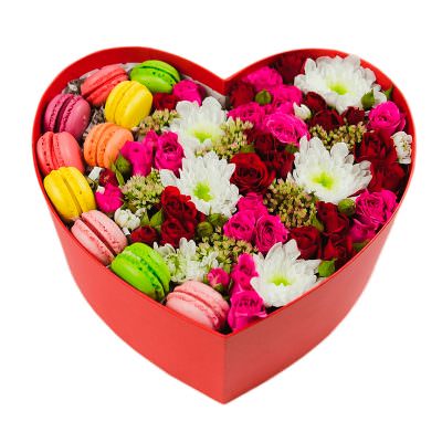 Коробка с цветами сердце «Утренний поцелуй»