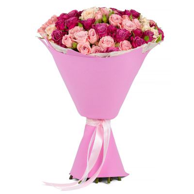 Букет из розовых и сиреневых роз «Цветочная грация»