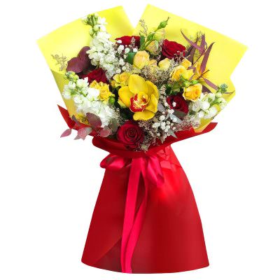 Живые цветы в букете «Радужный блеск»