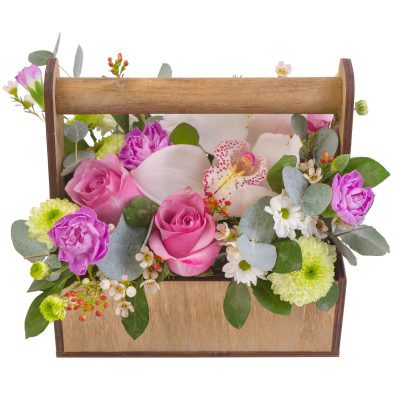 Ящик с живыми цветами «Розовый вечер»