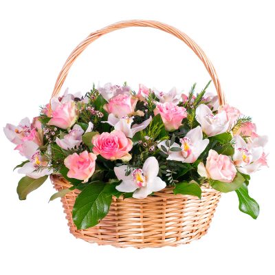 Композиция из роз и орхидей «Нежный штрих»